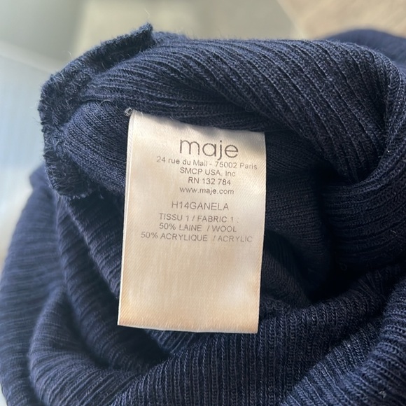 Maje Tight-Knit Long Sleeve Ruched Sweater Dress in Navy, Size 1 (S) Retail $345 - Picture 9 of 13